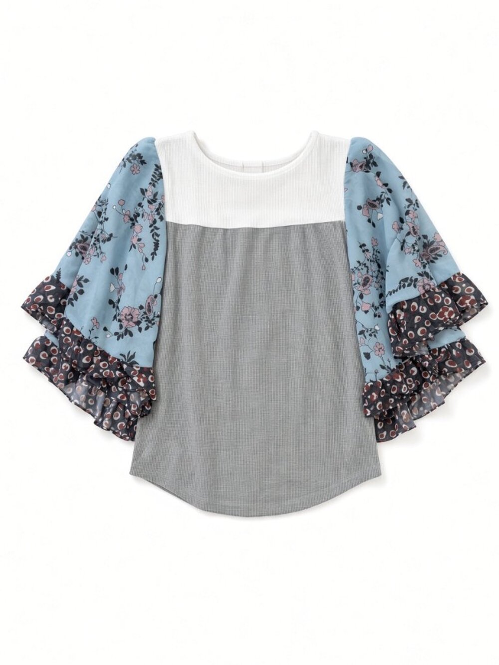 Baea Waffle Knit Mixed Print Flare Sleeve Top Size M Boho Thermal